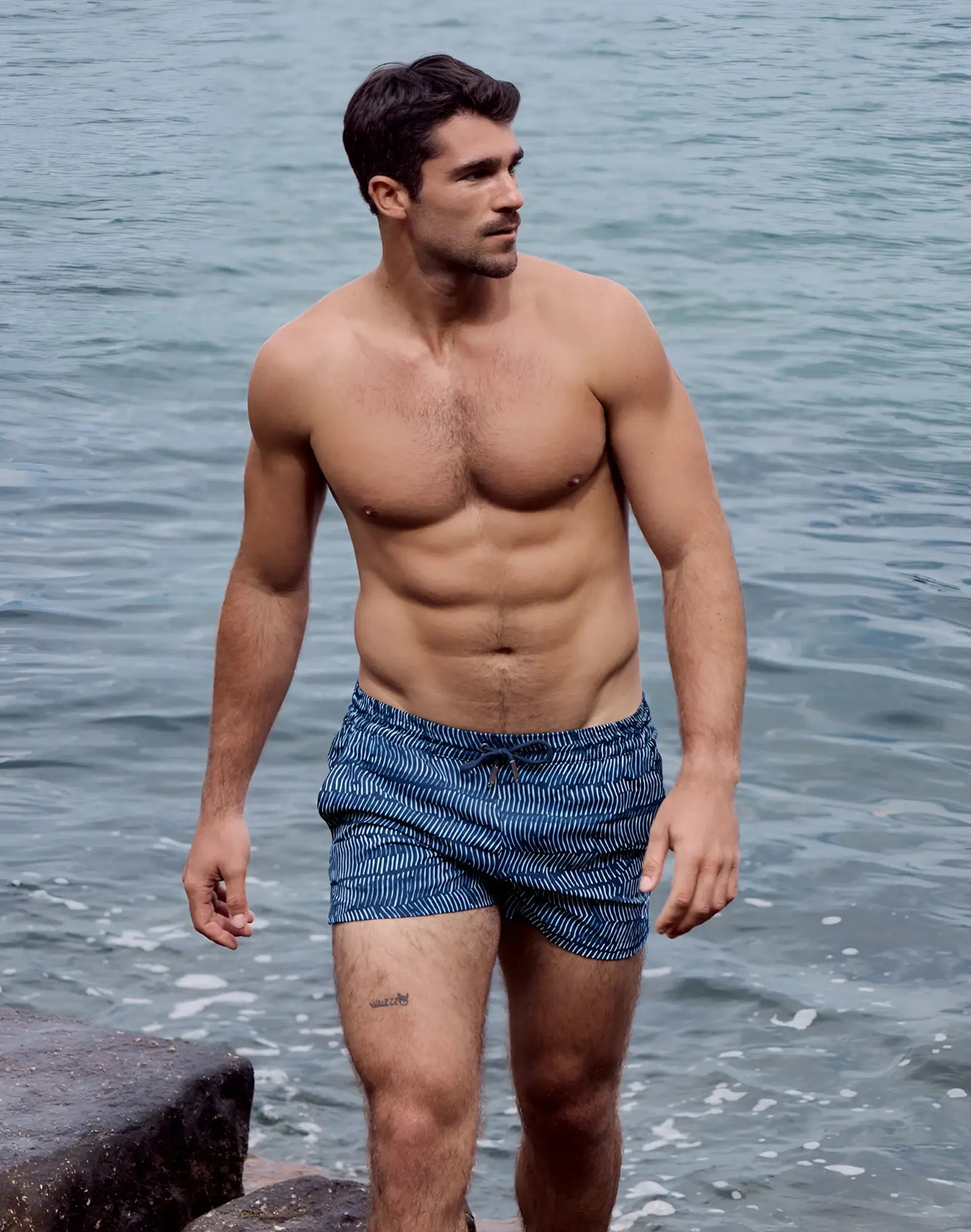 Blue patterned 2eros bronte print swim shorts in naiad navy designed for comfortable beachwear