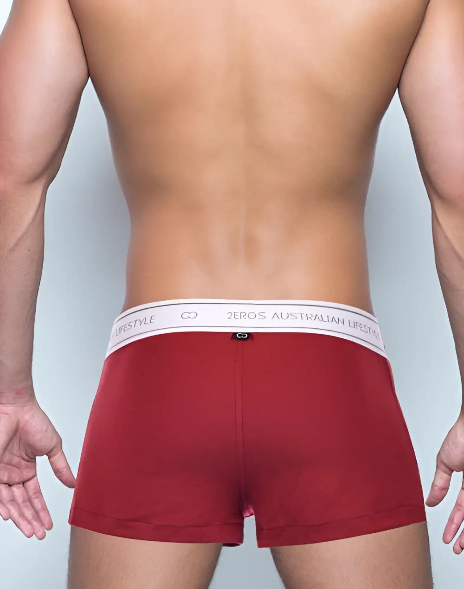Red 2eros bx20 core boxer shorts in cabernet with white elastic waistband featuring brand name and logo