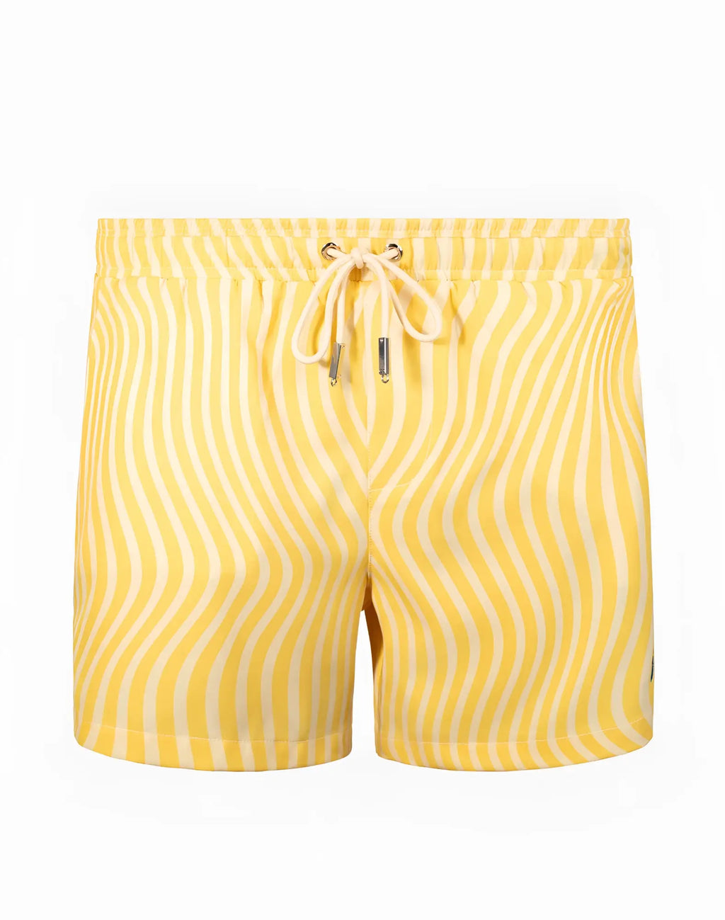 2eros Byron shorts in dolce yellow feature yellow and white wavy-striped swim shorts with a drawstring waistband