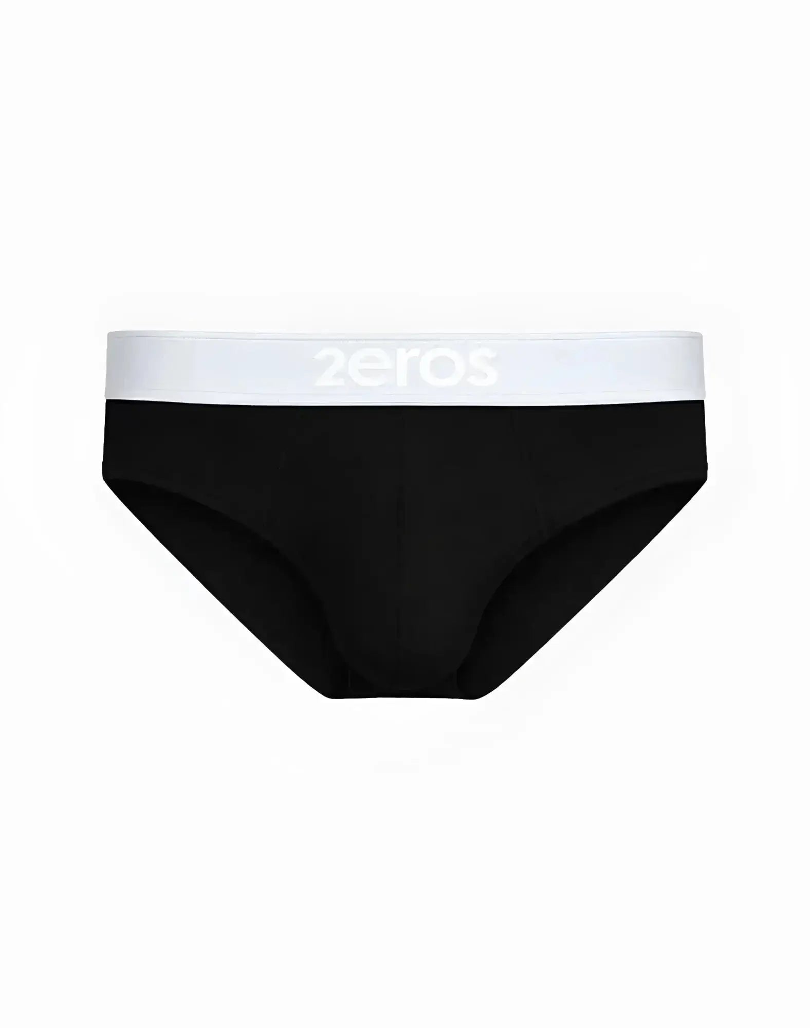 Black 2eros classic brief underwear with white waistband and zeros logo made from soft breathable fabric