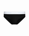 Black 2eros classic brief underwear with white waistband and zeros logo made from soft breathable fabric