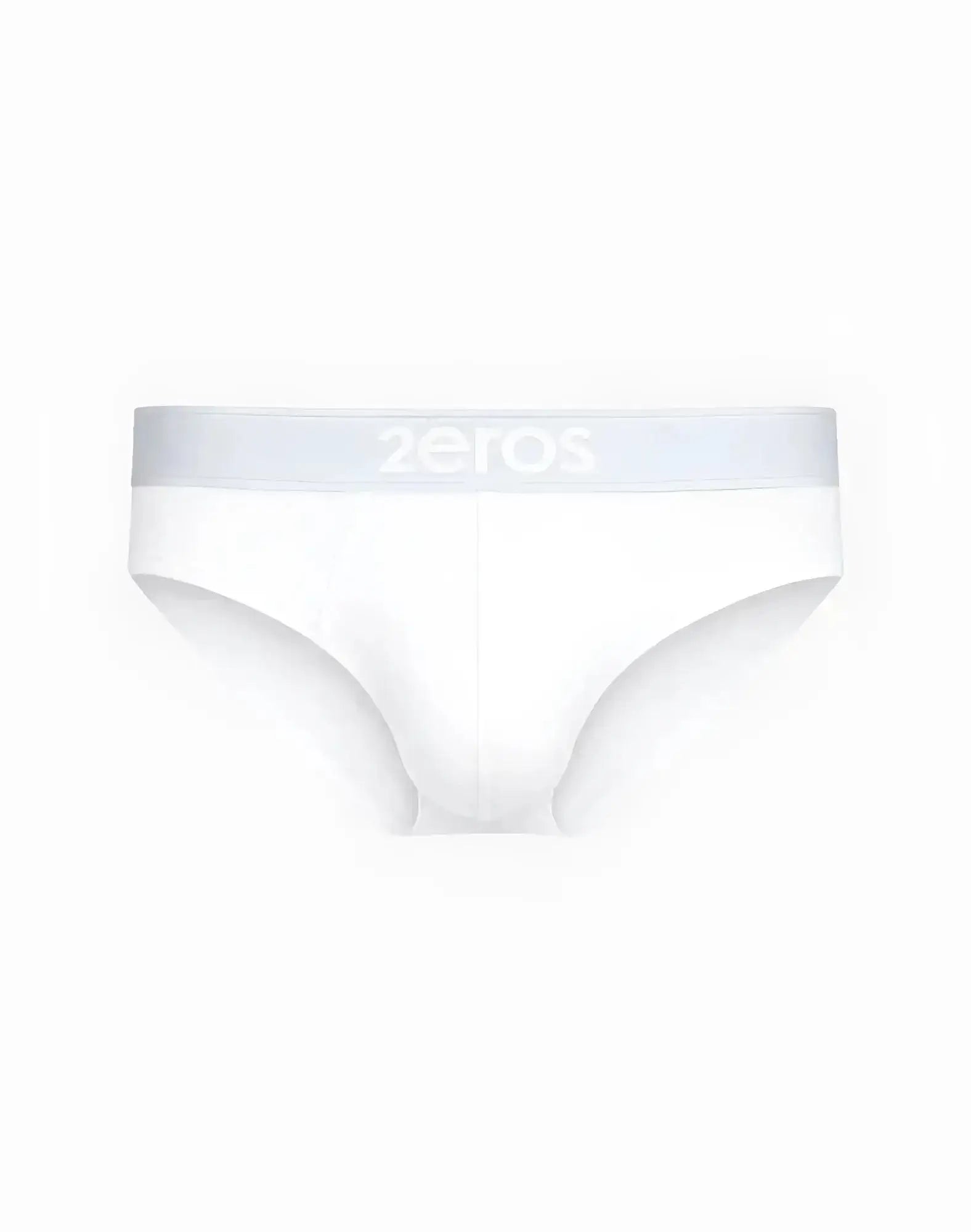 White cotton 2eros classic brief underwear with light gray waistband featuring zeros logo in subtle white lettering