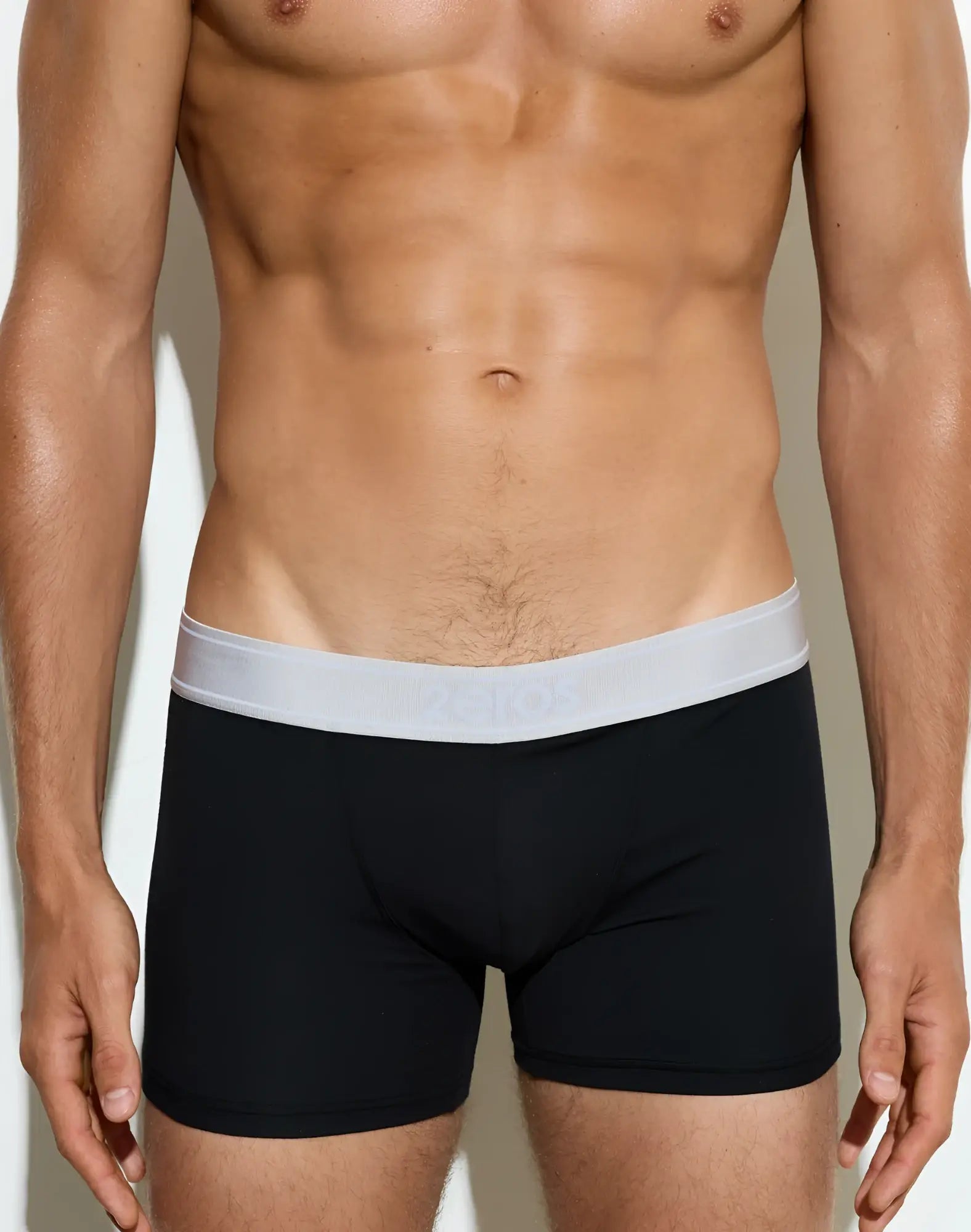 2EROS classic trunk underwear in black with a light gray elastic waistband designed for comfortable support