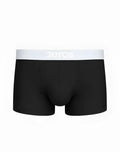 Black 2eros classic trunk underwear with white elastic waistband featuring zeros brand logo in front view