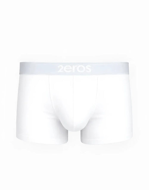 2eros classic trunk underwear in white with a light gray waistband featuring subtle zeros branding for men