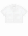 White 2EROS cropped linen shirt with short sleeves classic collar and minimalist button-up design