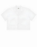 White 2EROS cropped linen shirt with short sleeves classic collar and minimalist button-up design