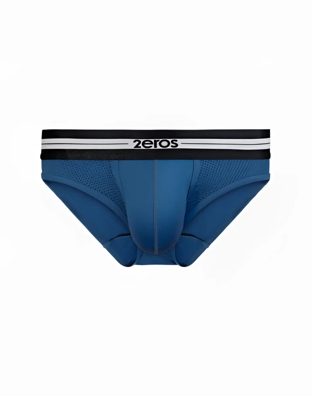 Blue mesh 2eros helios aktiv brief underwear with black and white striped waistband in dark blue color
