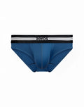 Blue mesh 2eros helios aktiv brief underwear with black and white striped waistband in dark blue color