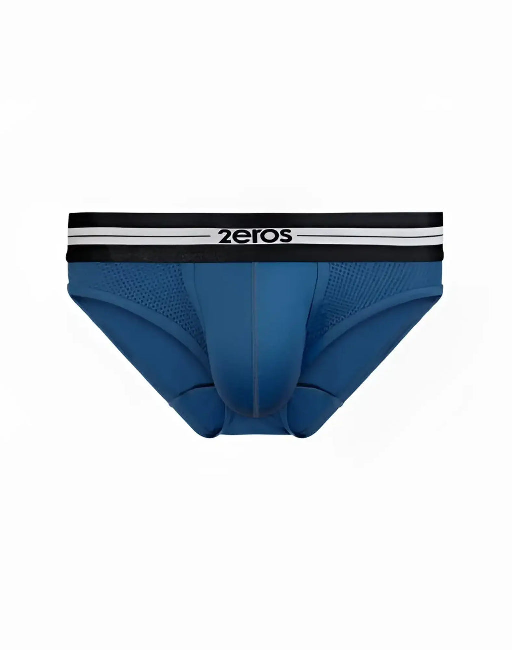 Blue mesh 2eros helios aktiv brief underwear with black and white striped waistband in dark blue color