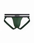 Dark green 2eros helios aktiv jockstrap underwear with black waistband white stripes for athletic use
