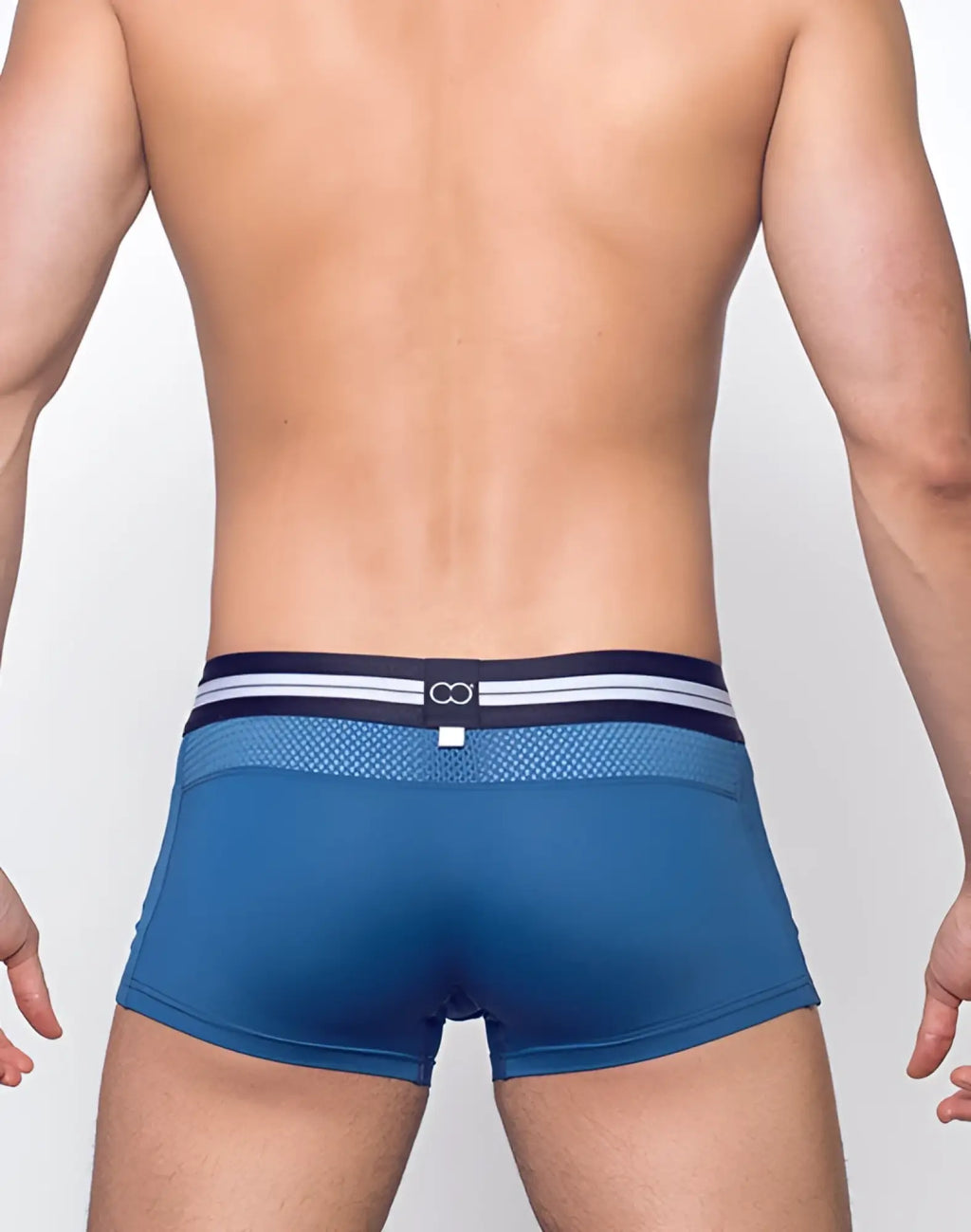 Blue 2eros helios aktiv trunk underwear with striped navy white and light blue waistband in athletic briefs style