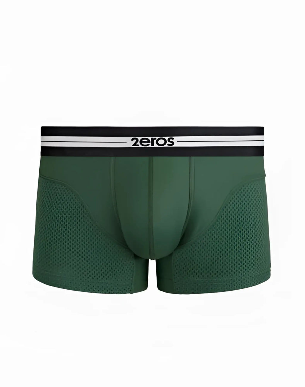 Dark green mesh 2eros helios aktiv trunk underwear with black waistband and white stripes for active wear