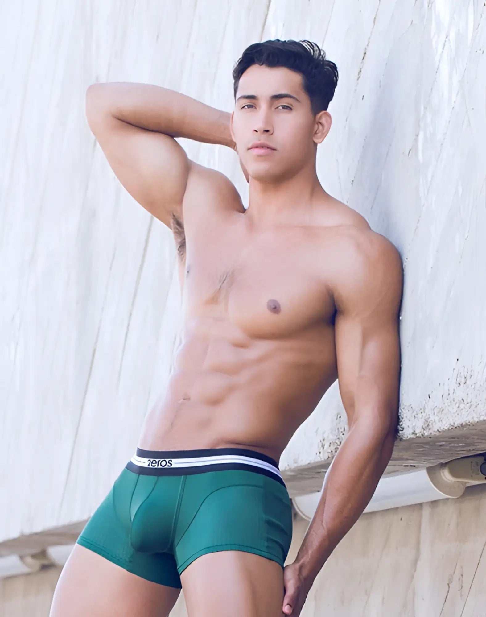 Green mesh 2eros helios aktiv trunk underwear with black and white elastic waistband featuring zeros logo