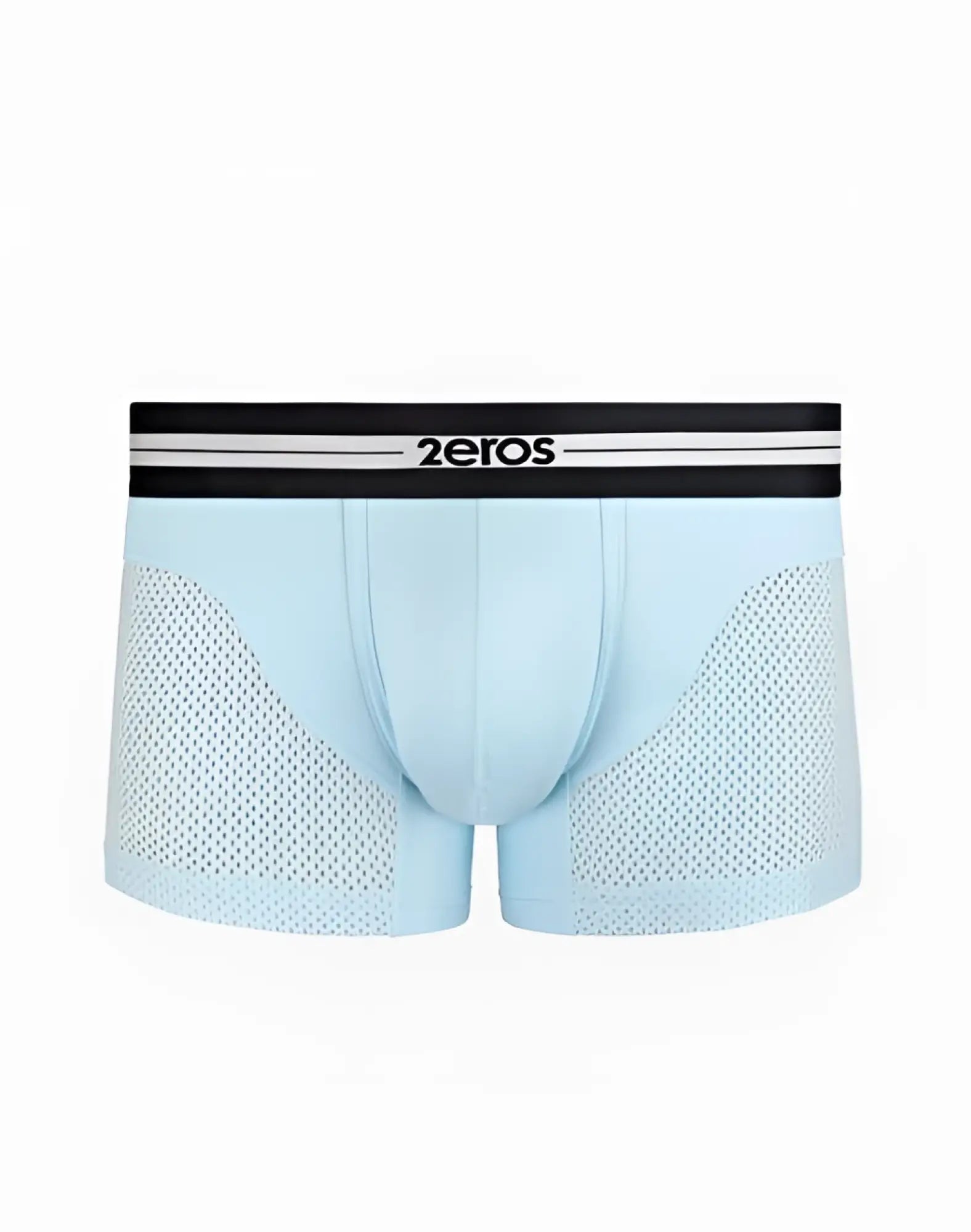 Light blue mesh-trimmed 2EROS Helios AKTIV trunk underwear with a black waistband in tanager turquoise color
