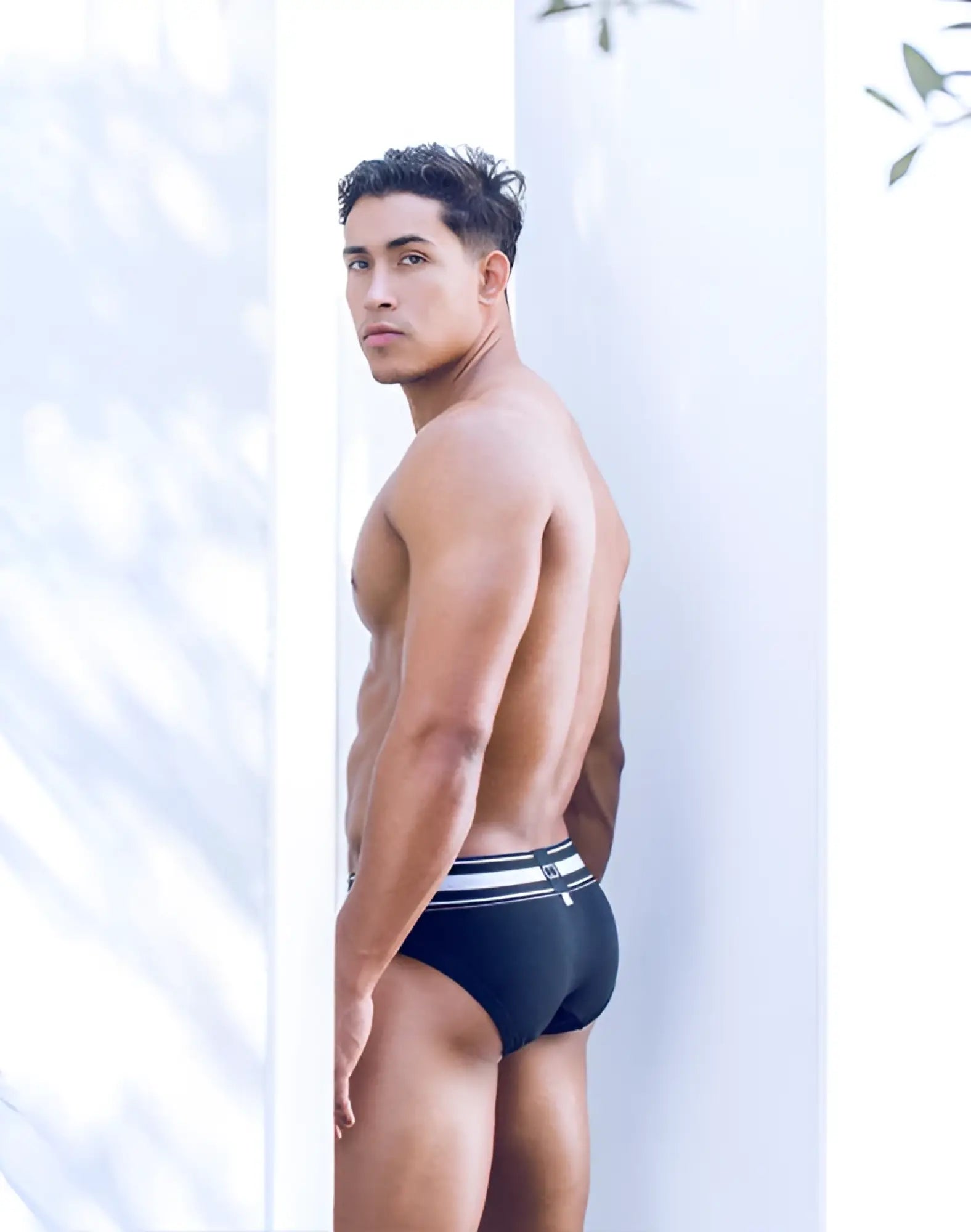 Black 2EROS Heracles brief underwear with white and navy striped waistband designed for comfort and style