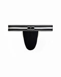Black 2EROS Heracles thong underwear with silver and black bamboo branded elastic waistband for athletic use