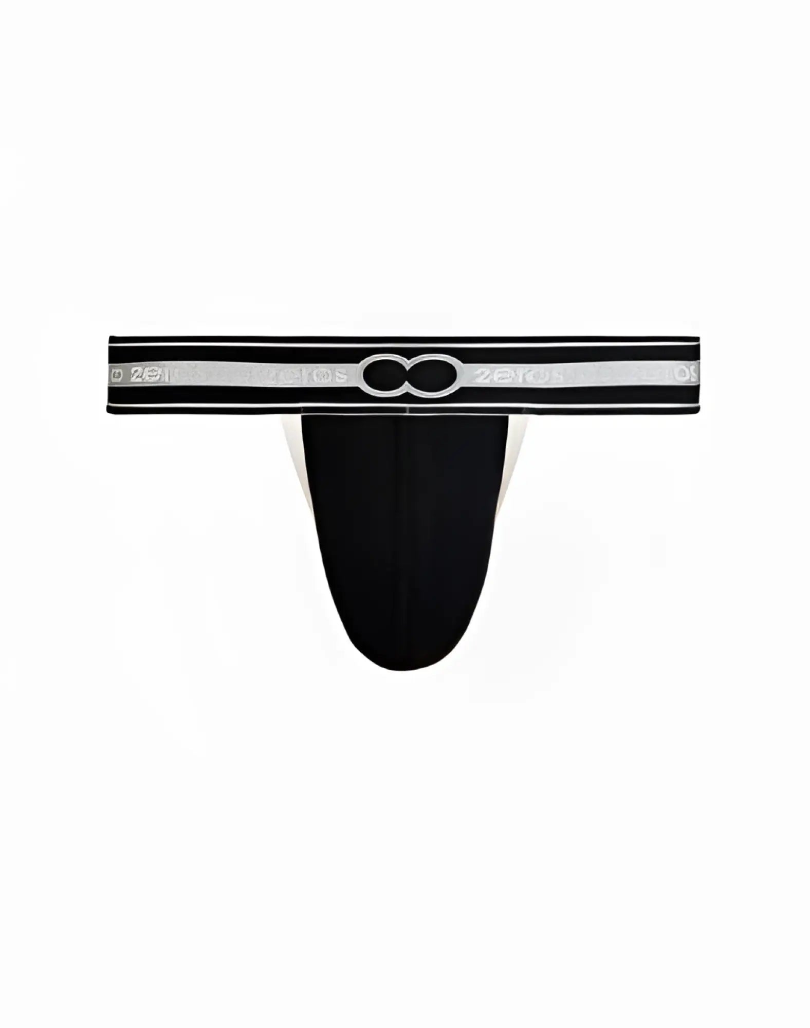 Black 2EROS Heracles thong underwear with silver and black bamboo branded elastic waistband for athletic use