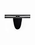 Black 2EROS Heracles thong underwear with silver and black bamboo branded elastic waistband for athletic use