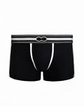 Black 2EROS Heracles trunk underwear with white trim and silver logo on waistband made from comfortable fabric
