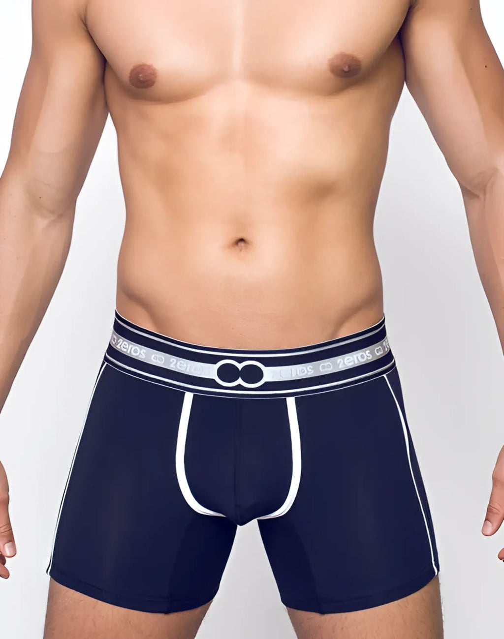 Navy blue 2EROS heracles trunk underwear boxer briefs with white trim and gray zetios waistband in black style