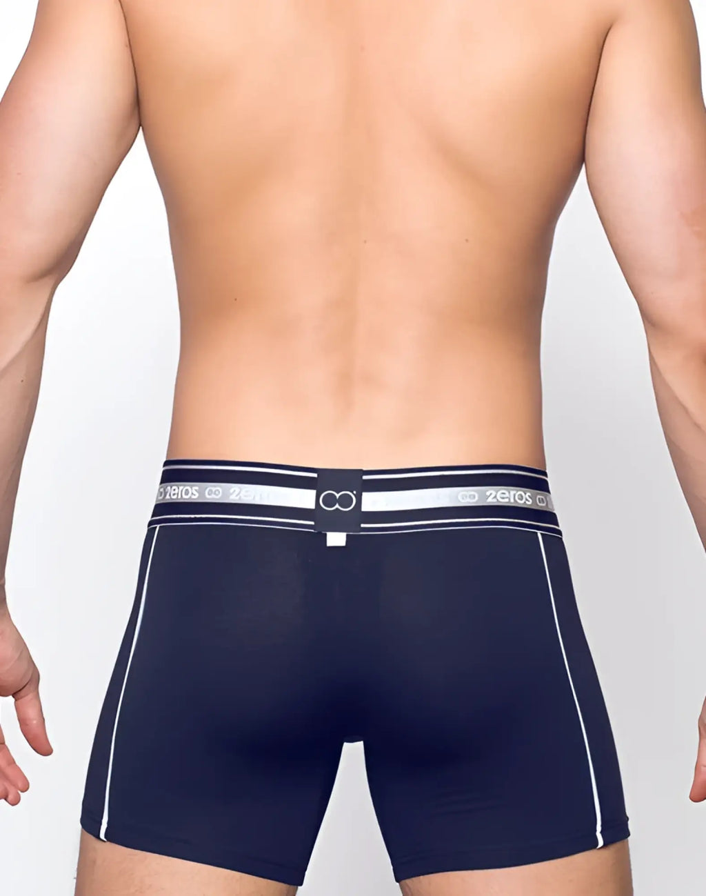 Navy blue 2EROS Heracles trunk underwear with white trim and branded 2tos waistband in black color