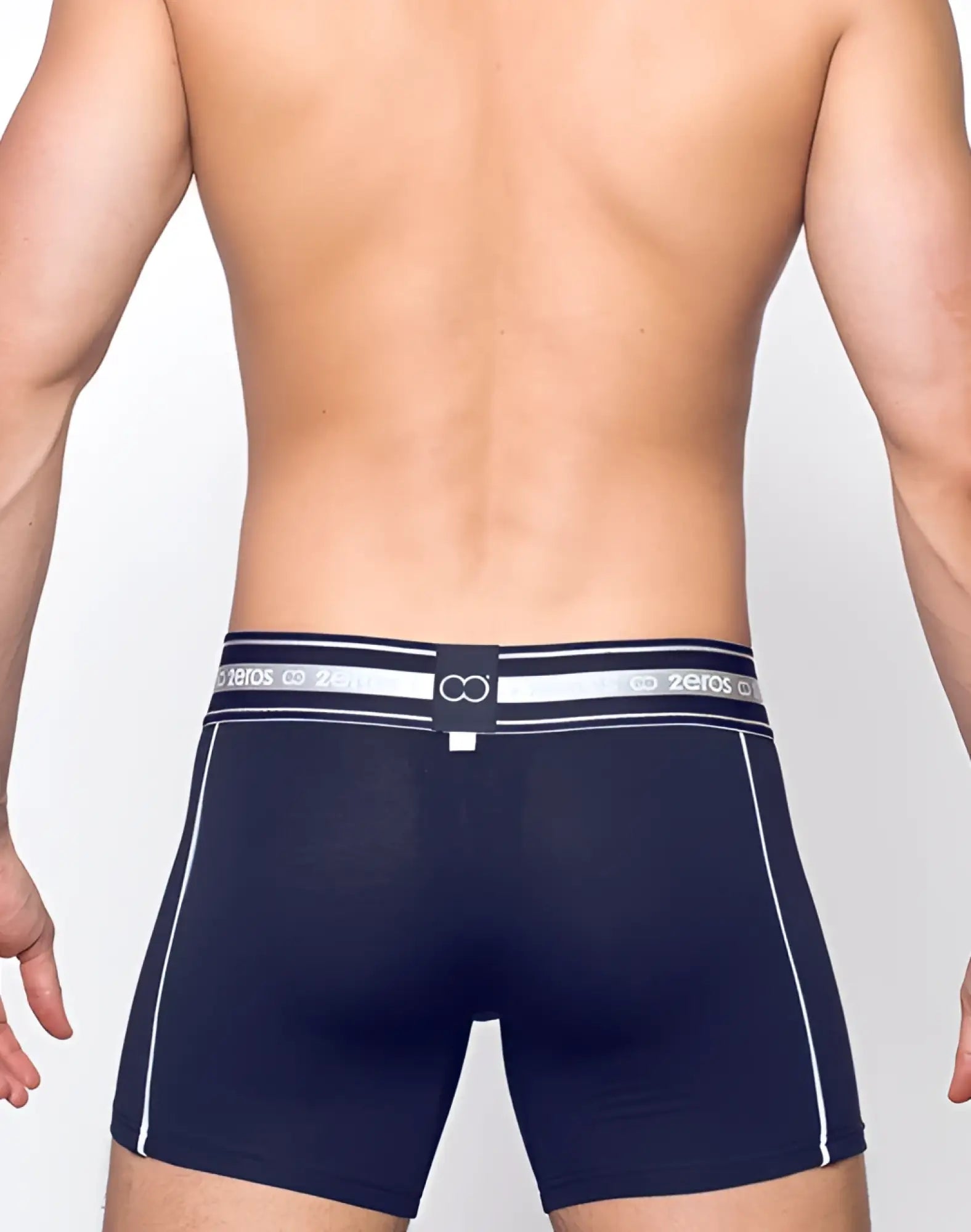 Navy blue 2EROS Heracles trunk underwear with white trim and branded 2tos waistband in black color