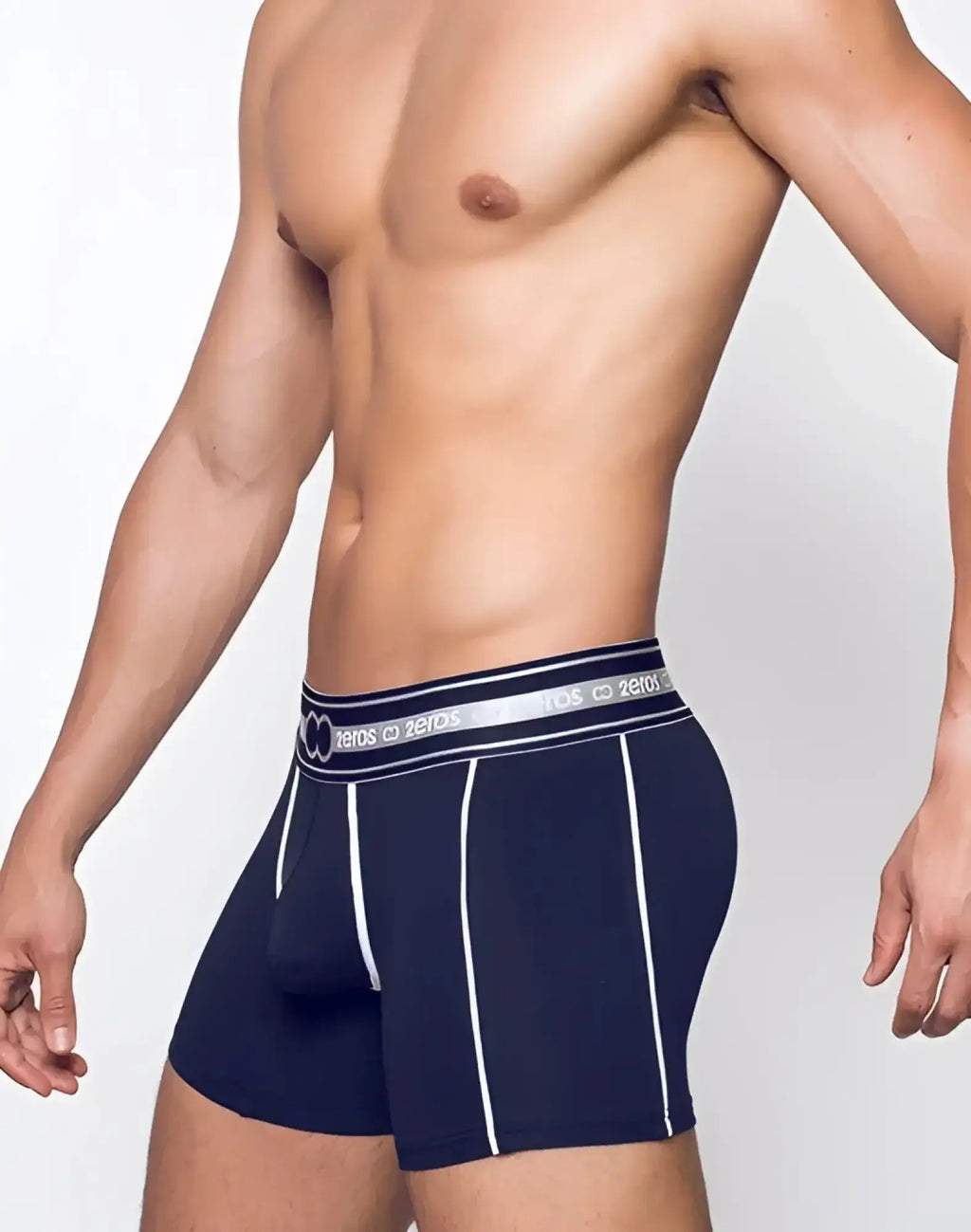 Navy blue 2EROS Heracles trunk underwear with white trim and branded waistband in a comfortable boxer brief style