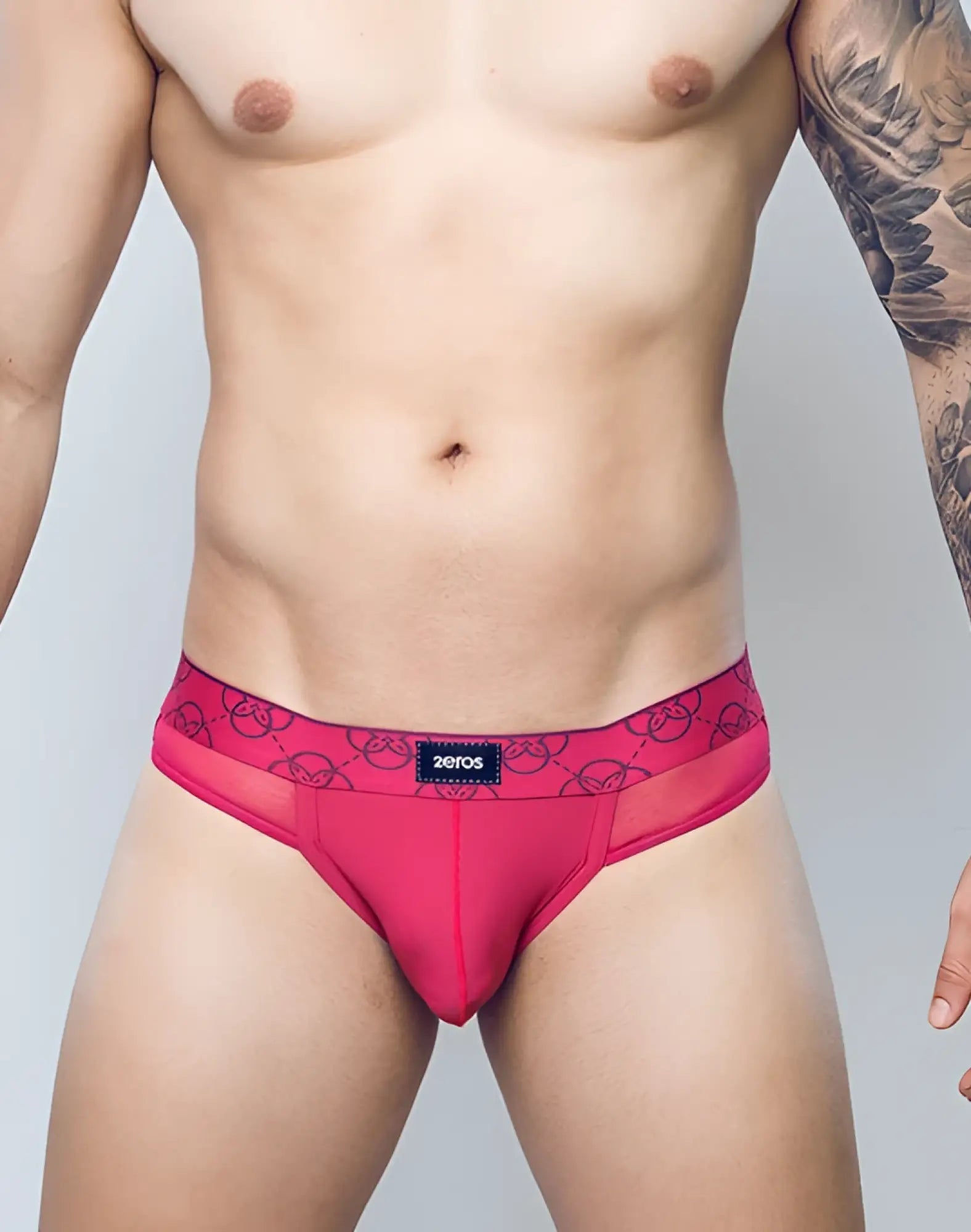 Bright pink 2EROS Himeros underwear brief with patterned circular waistband in raspberry for comfortable wear