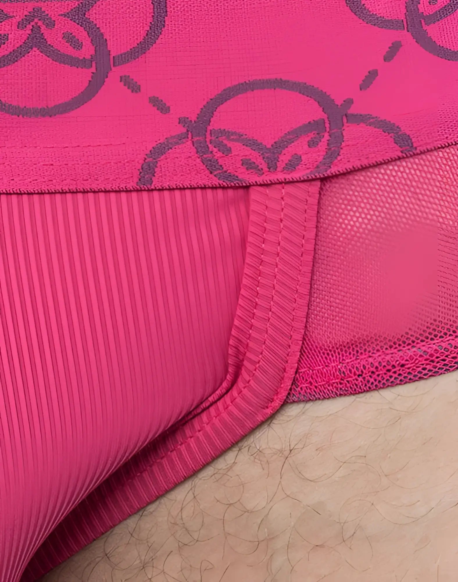 Vibrant pink 2EROS Himeros underwear brief with dark gray logo pattern and ribbed fabric detailing in raspberry color