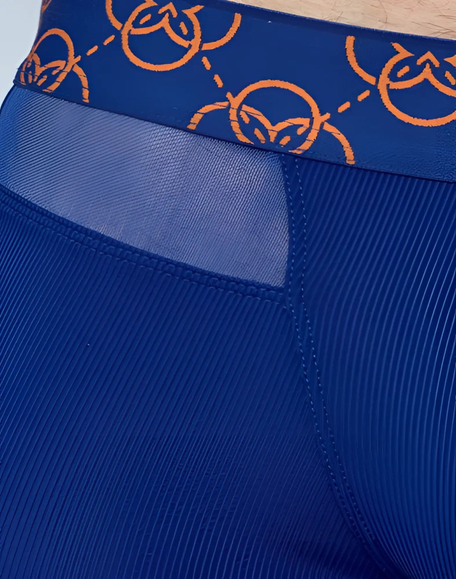 2eros himeros underwear trunk navy blue ribbed blue athletic briefs with orange skull pattern on elastic waistband