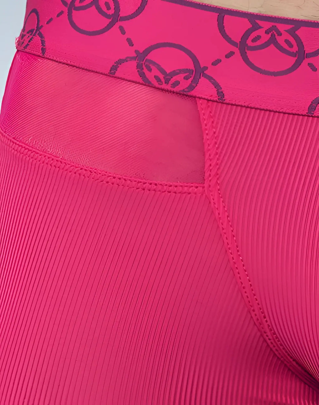 Bright pink 2EROS Himeros underwear trunk with ribbed texture and dark purple logo waistband in raspberry color