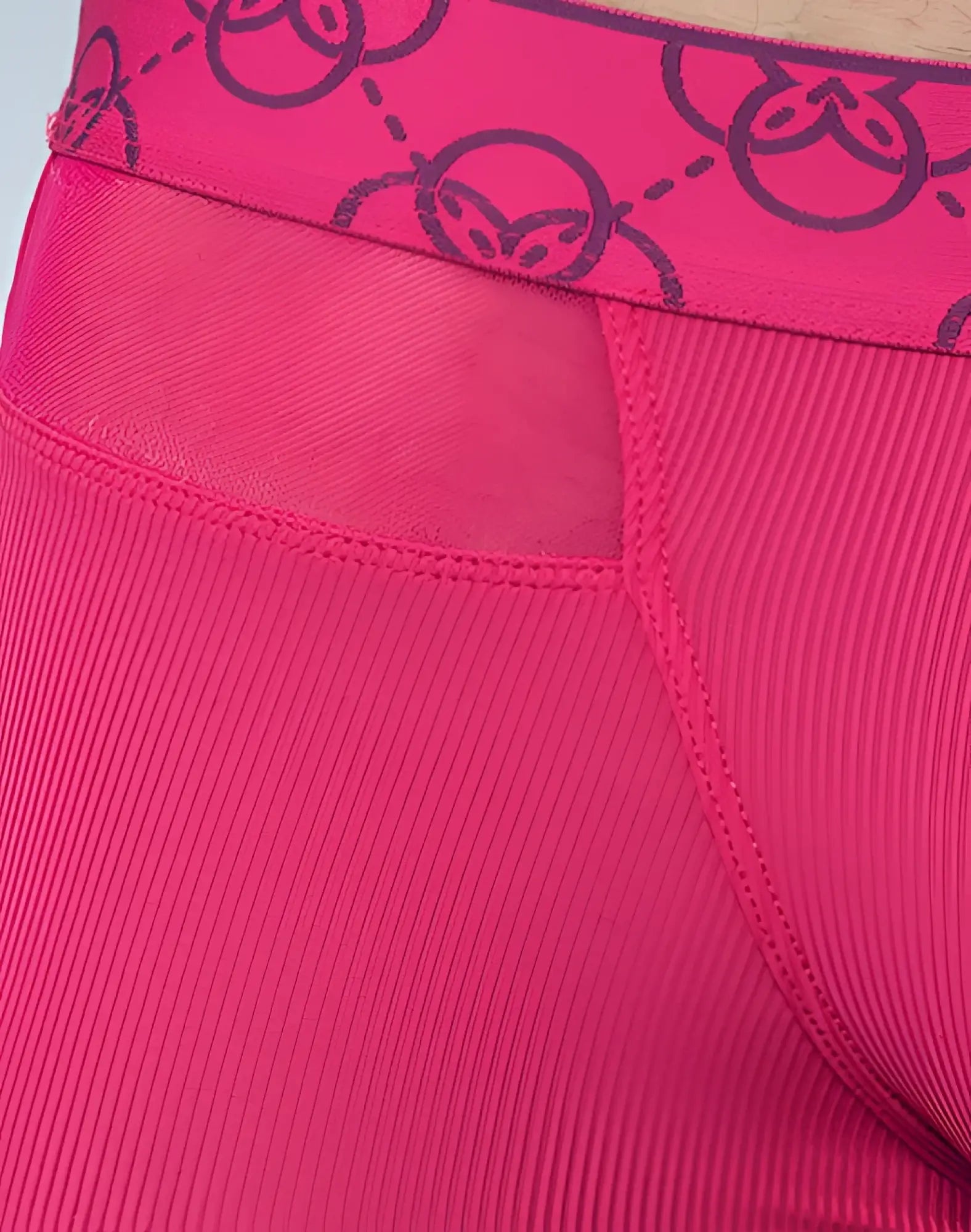 Bright pink 2EROS Himeros underwear trunk with ribbed texture and dark purple logo waistband in raspberry color