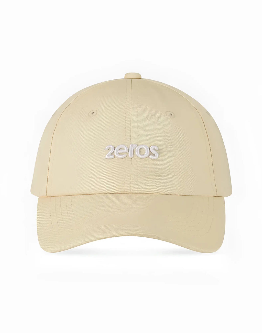 Beige 2EROS icon cap featuring an embroidered zeros logo in white thread on the front panel