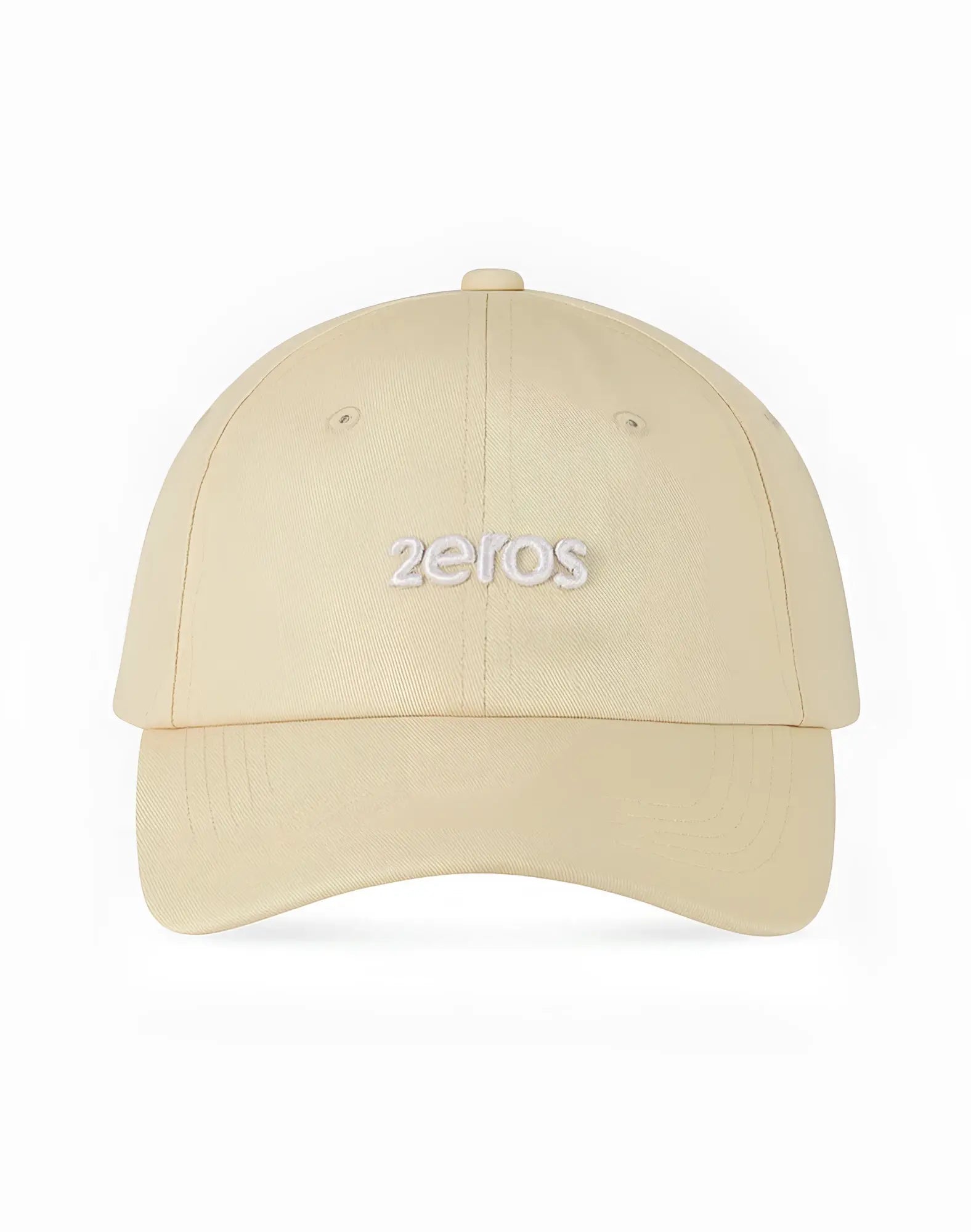 Beige 2EROS icon cap featuring an embroidered zeros logo in white thread on the front panel