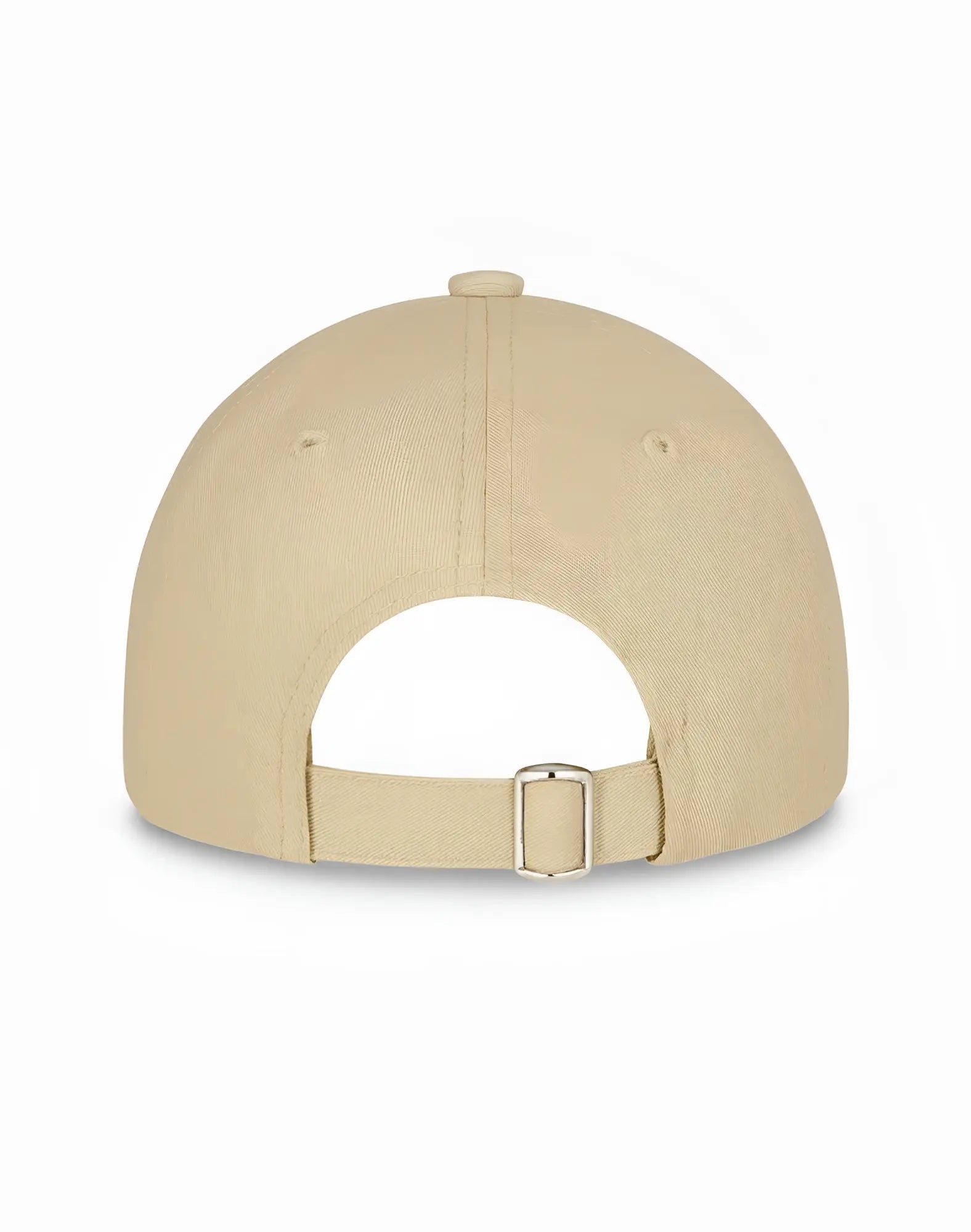 Beige 2eros icon cap featuring a fabric strap with silver buckle shown from the back side
