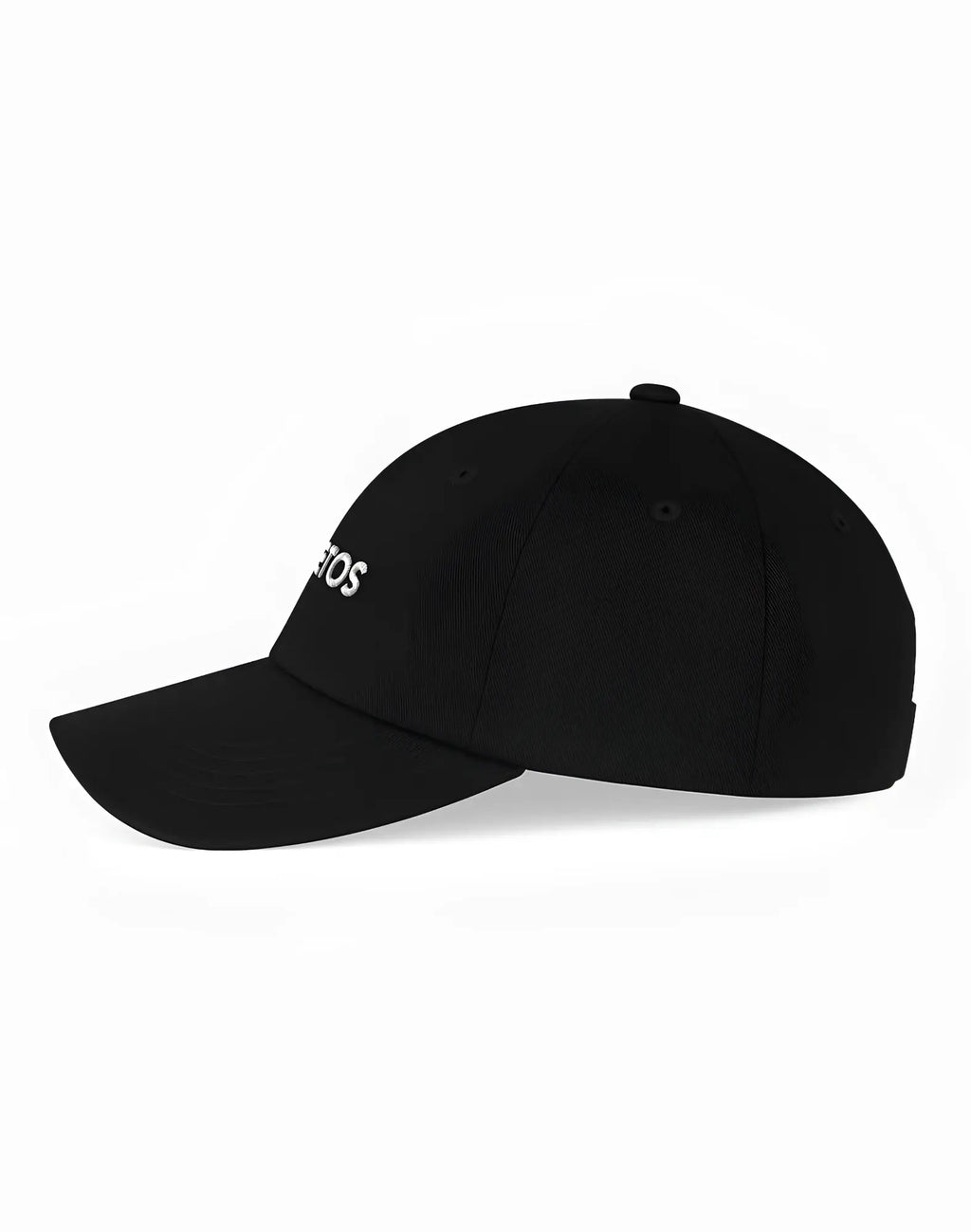 Black 2EROS Icon Cap featuring a white embroidered logo on the front, made from durable fabric for casual wear