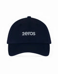 Navy blue baseball cap with white embroidered 2eros logo in premium fabric ideal for casual wear