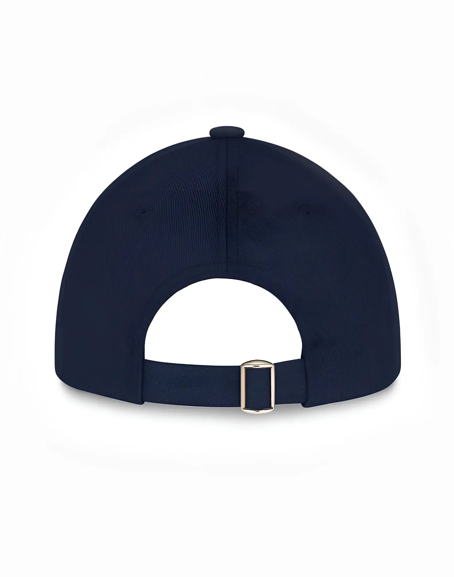 Navy blue 2eros icon cap showing adjustable strap and silver buckle on the back side of the baseball cap
