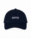 Navy blue baseball cap with white embroidered 2eros logo in premium fabric ideal for casual wear