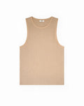Beige ribbed knit sleeveless singlet with small embroidered logo on the chest from 2EROS Icon collection