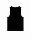 Black 2EROS Icon sleeveless tank top with white zeros logo embroidered on left chest for casual wear