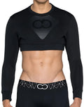 Black long-sleeved crop top 2EROS J50 BLK AKTIV short sweater with matte black diamond infinity logo