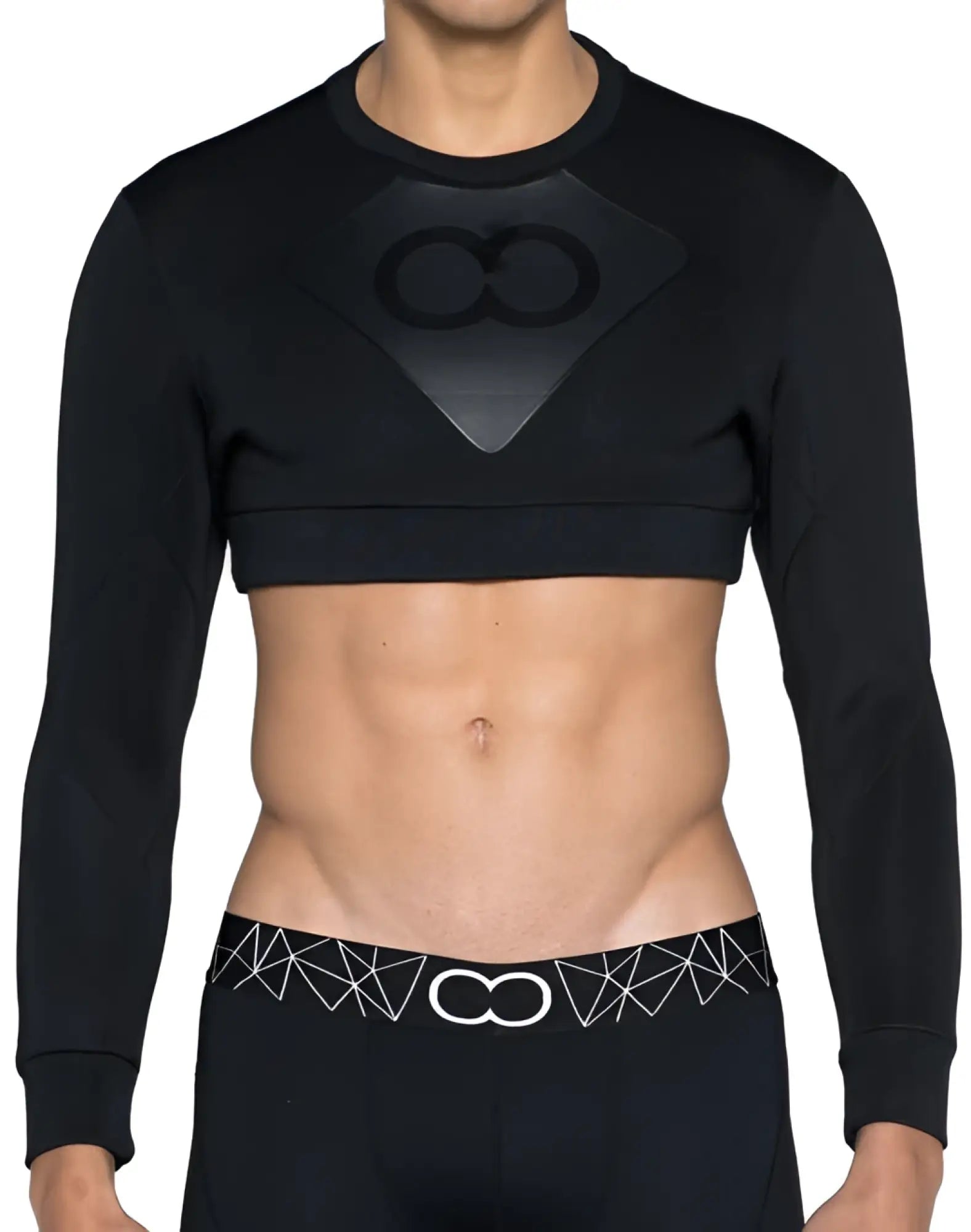 Black long-sleeved crop top 2EROS J50 BLK AKTIV short sweater with matte black diamond infinity logo