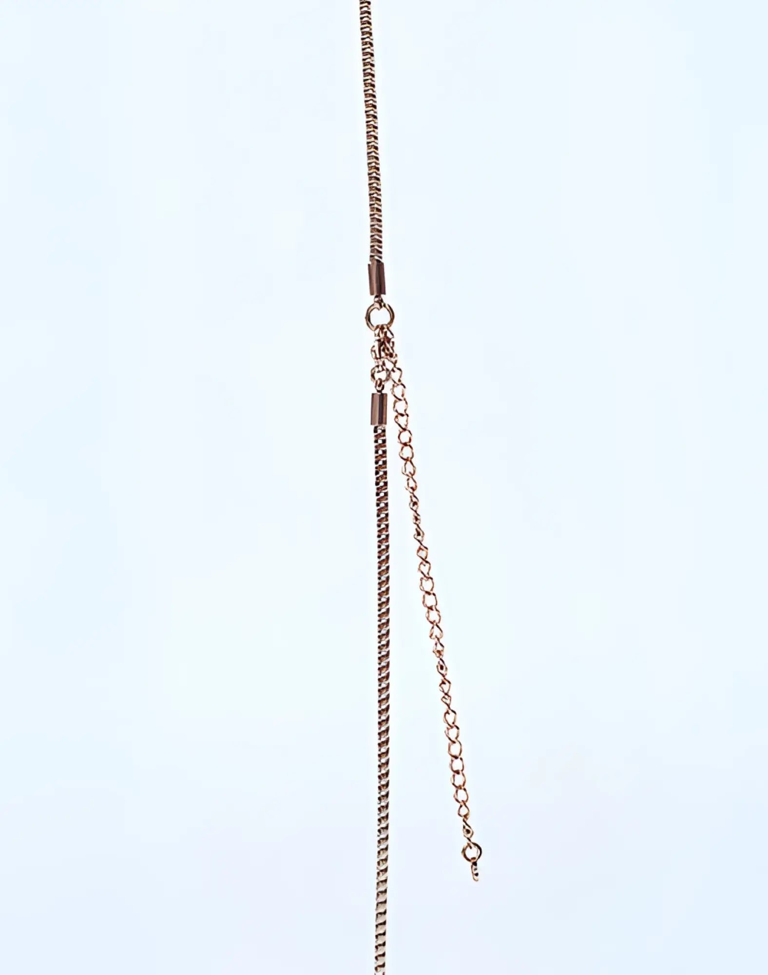 2EROS logo pendant necklace in rose gold with a delicate box link chain and adjustable extension for length customization