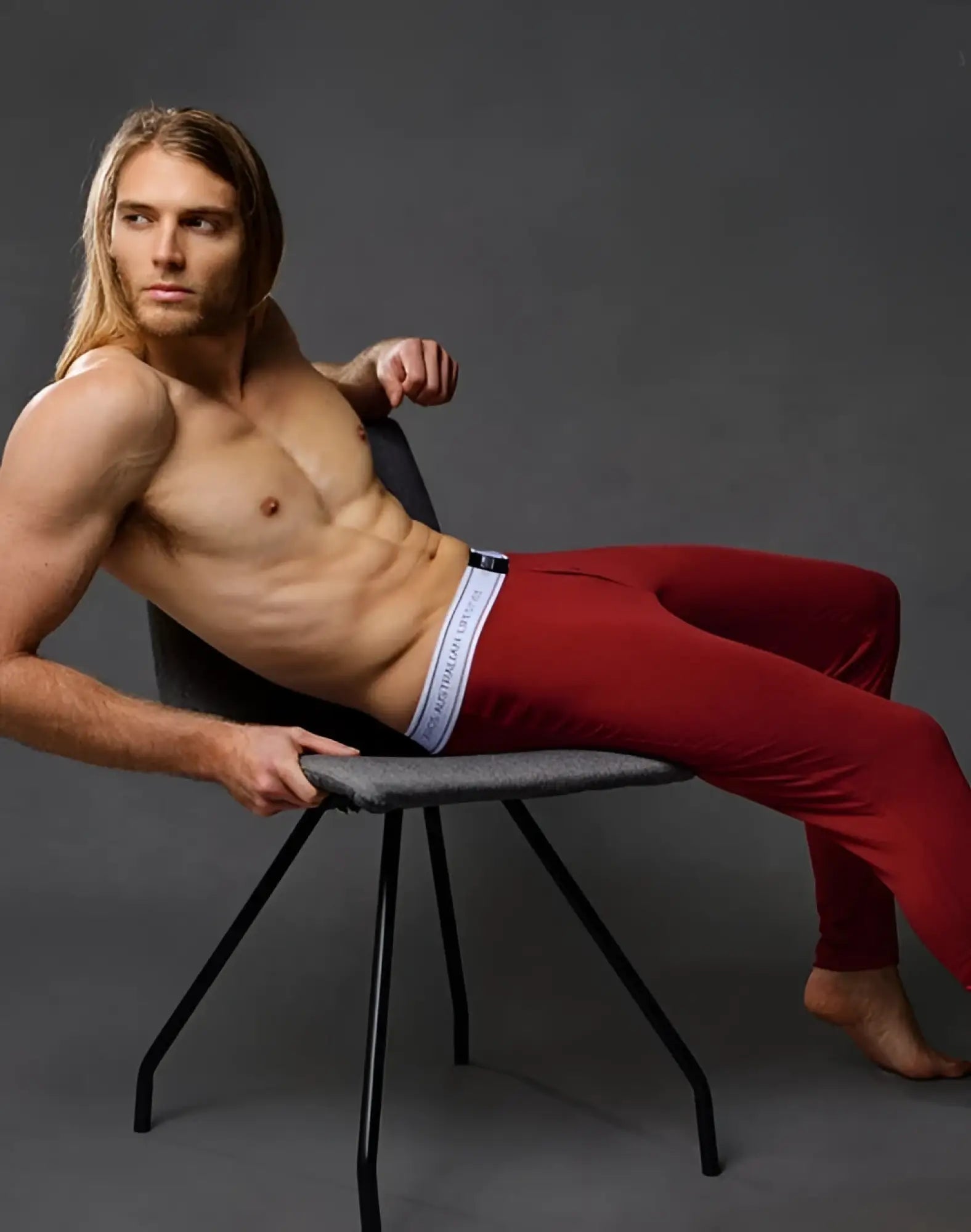 2eros lp10 core lounge pants in cabernet red with a white calvin klein waistband designed for athletic wear