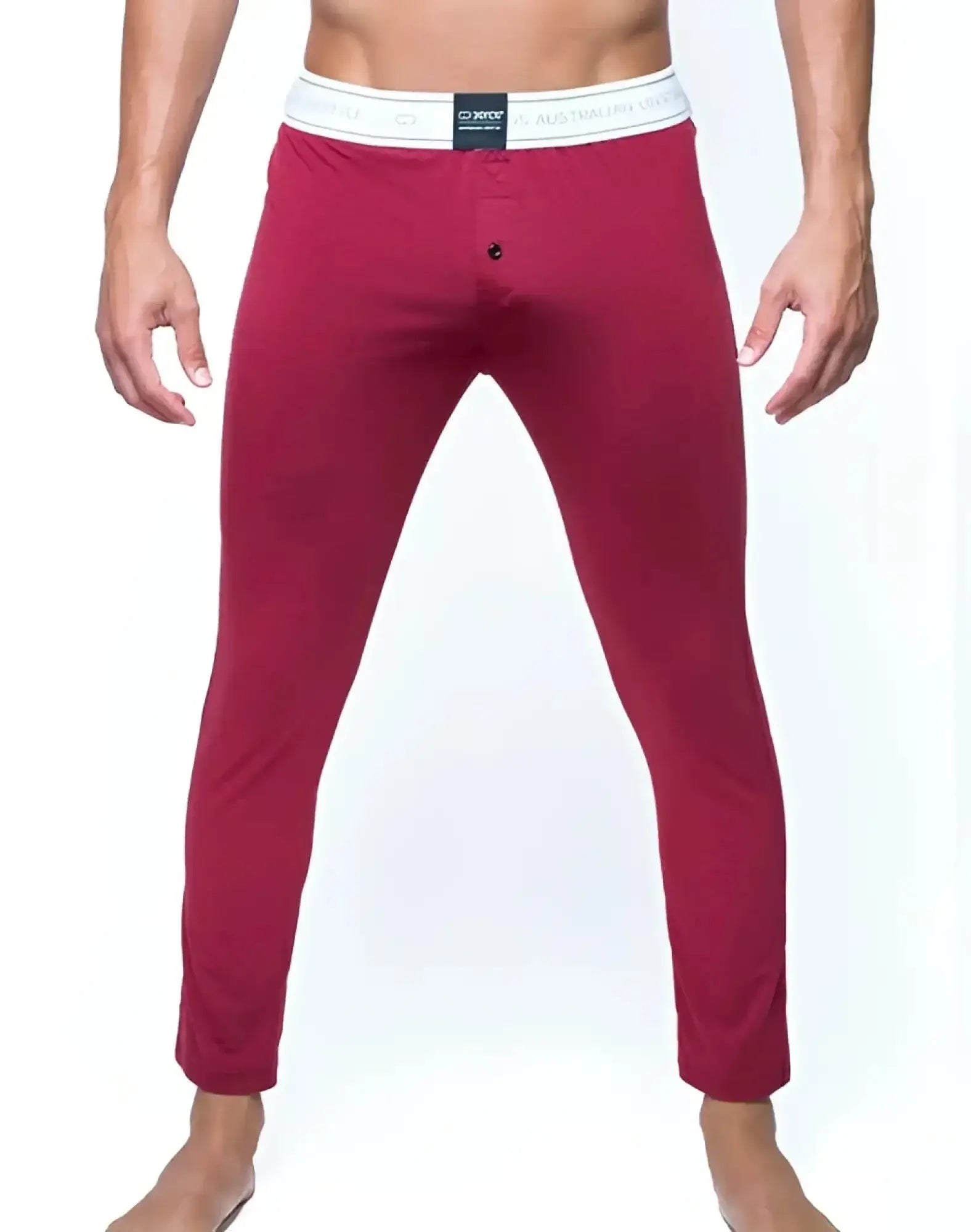 2eros lp10 core lounge pants cabernet red men’s fitted boxer briefs with white waistband and black logo