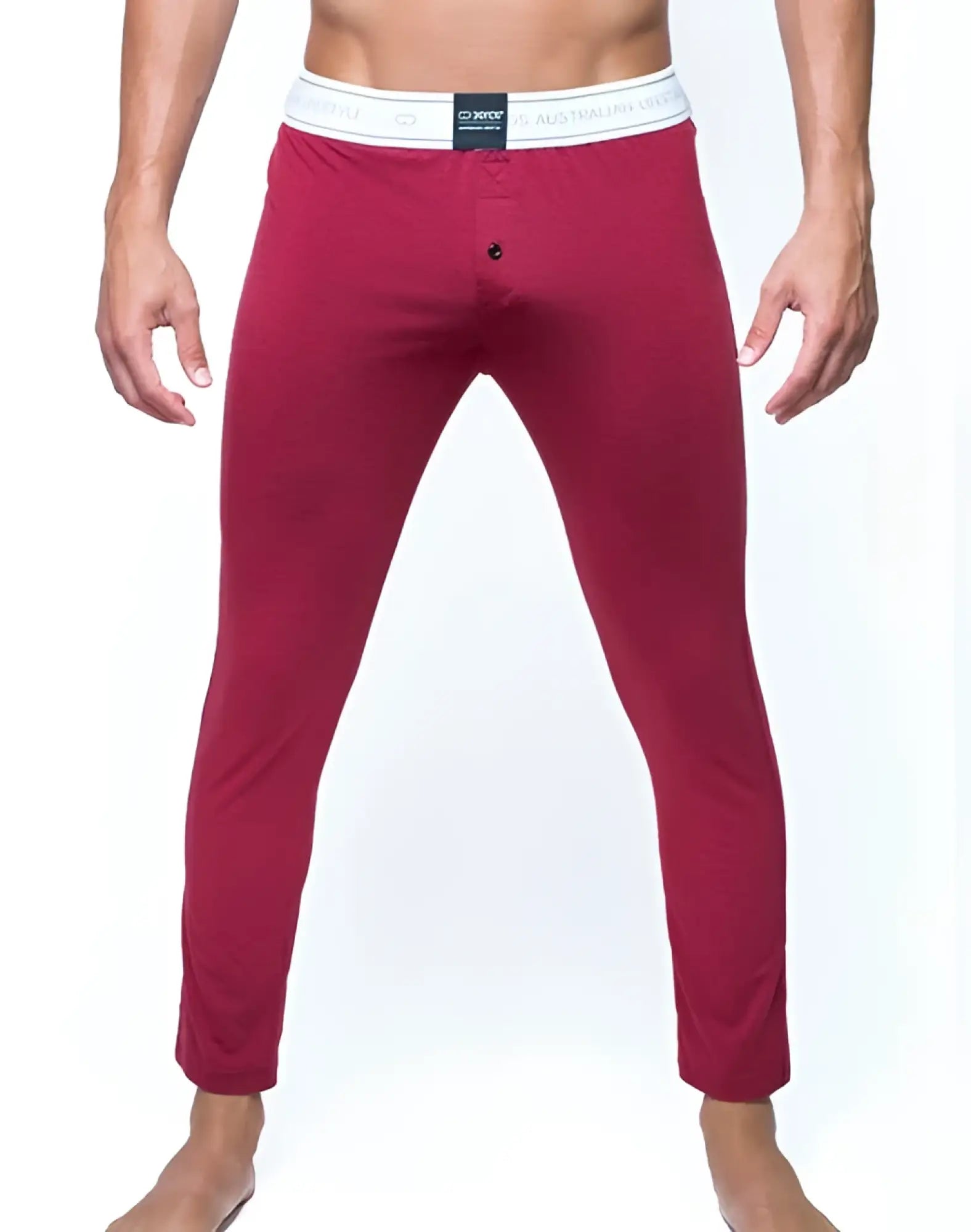 2eros lp10 core lounge pants cabernet red men’s fitted boxer briefs with white waistband and black logo