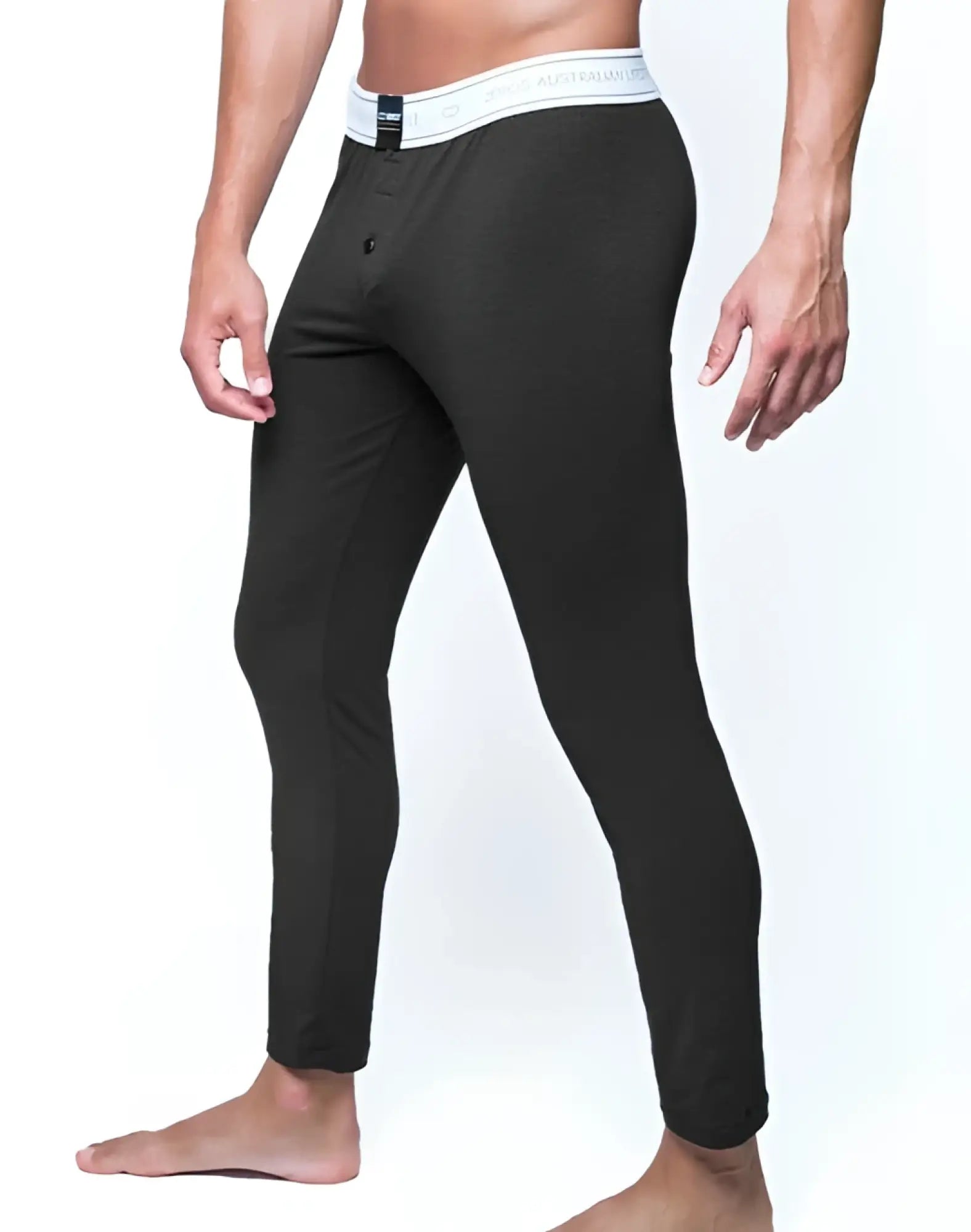 Black men’s fitted 2eros lp10 core lounge pants charcoal with white australian branded elastic waistband