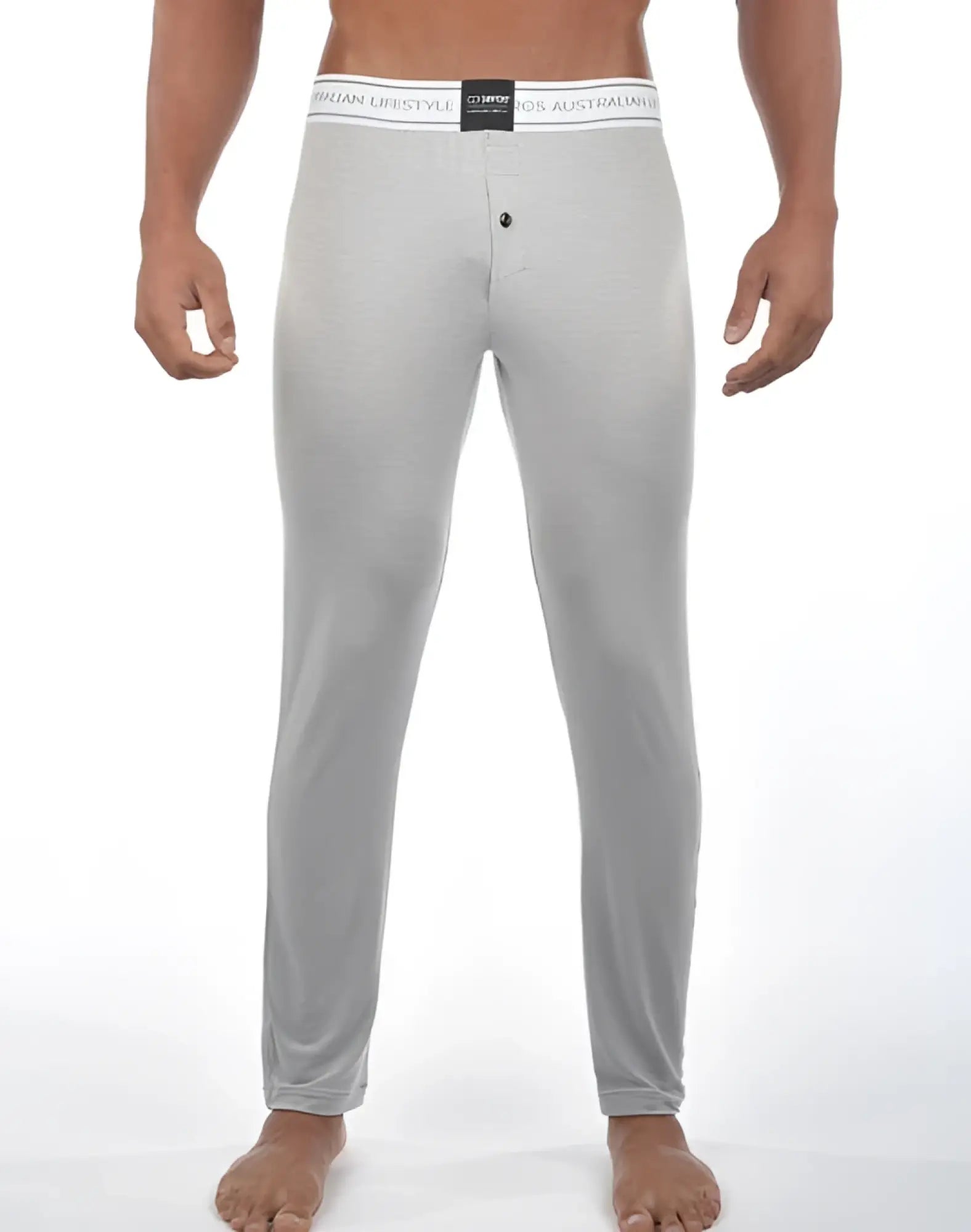 Gray 2eros lp10 core lounge pants with white waistband and black logo designed for comfortable loungewear